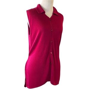 SAG HARBOR BELTED SLEEVELESS KNIT SWEATER MAGENTA SIZE PL